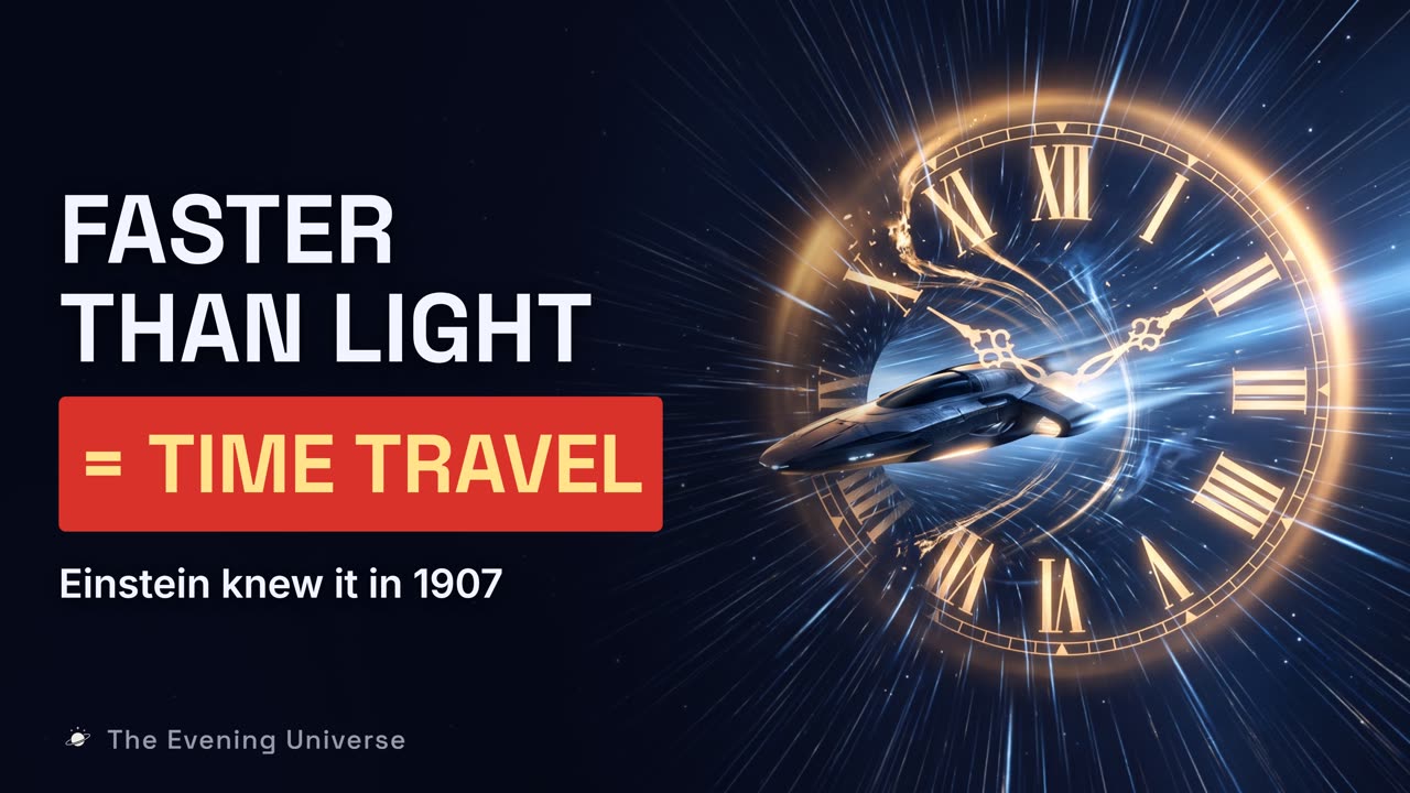 Episode artwork: a ship flying through a glowing clock face. Faster than light equals time travel.